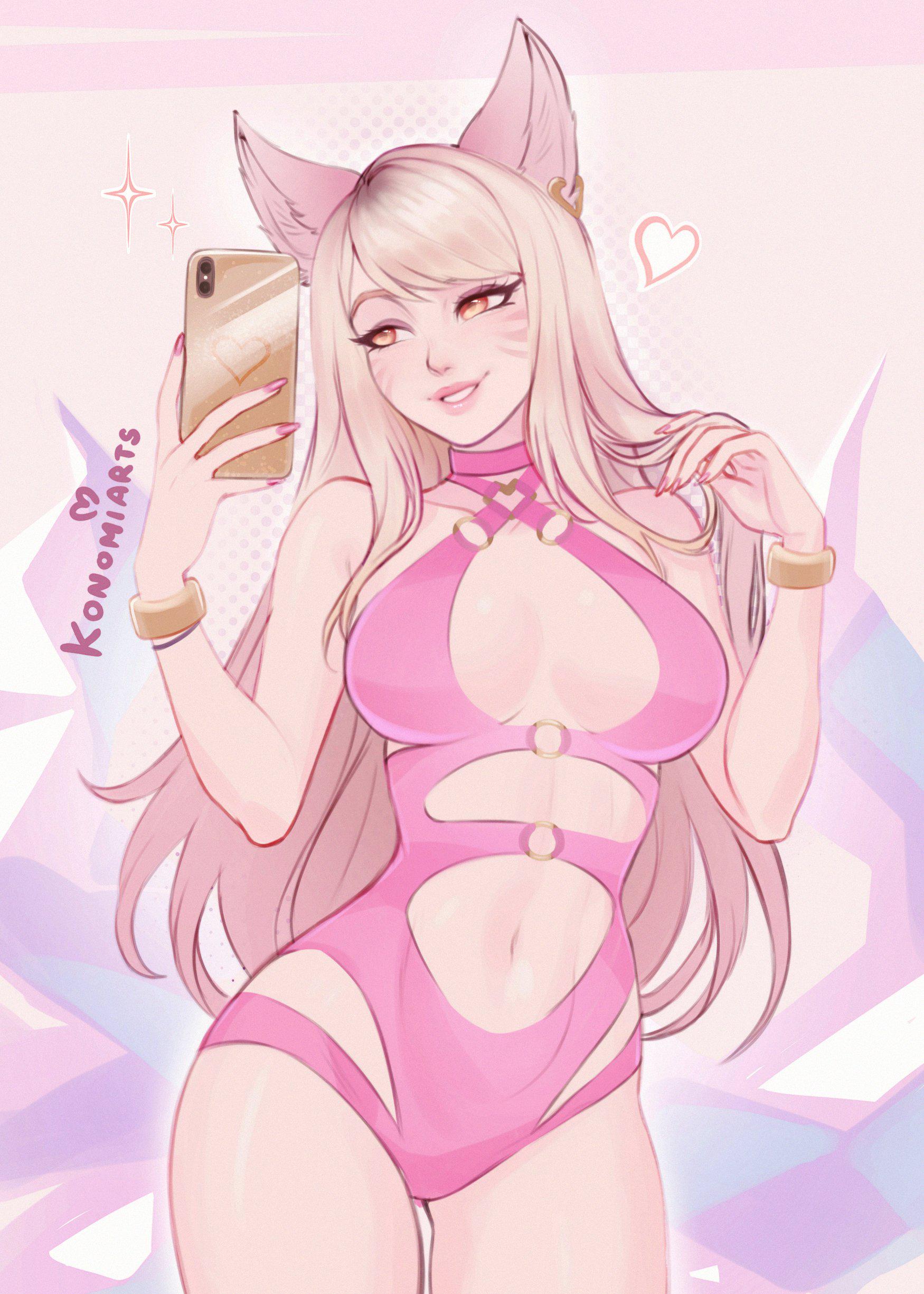 Ahri in a Pink Lingerie (Konomiarts)