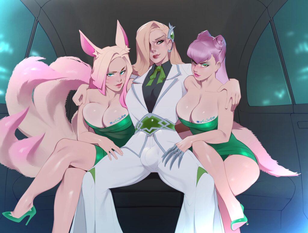 Leona the New manager for the girls, with Ahri and Evelynn. (CombosDoodles)