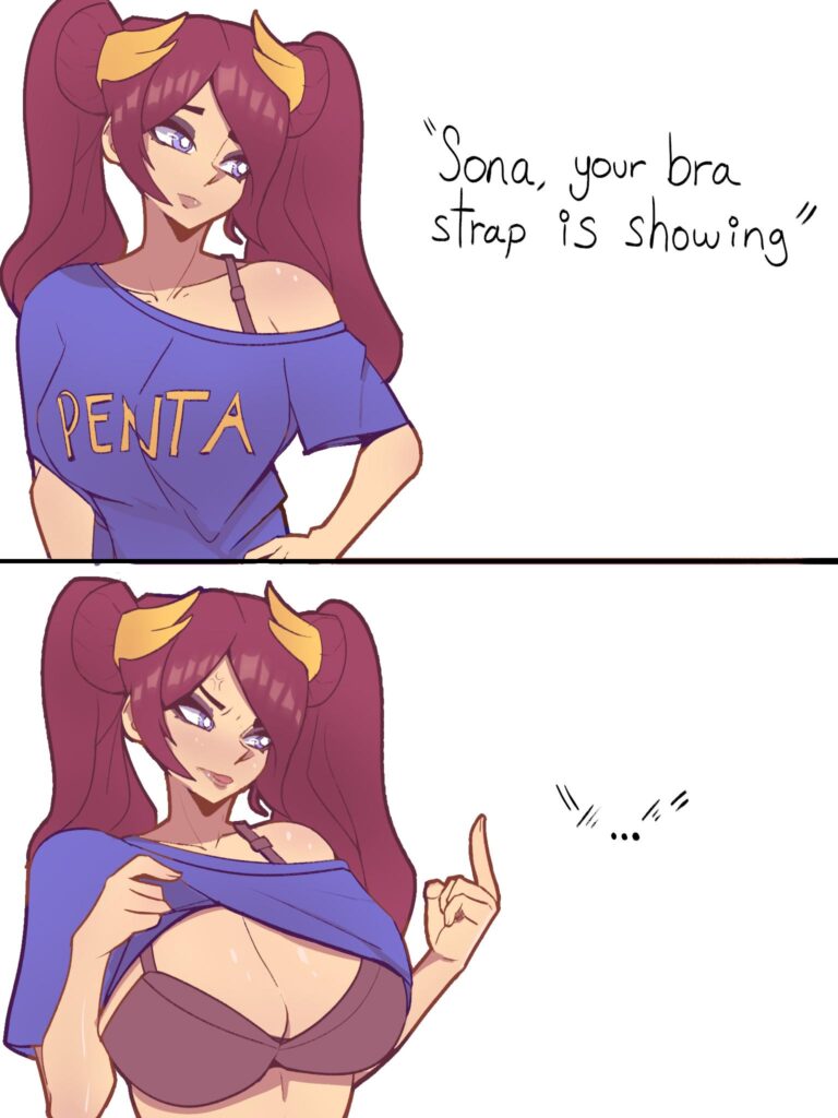 Pentakill Sona bra strap showing trend (ArtCeler)