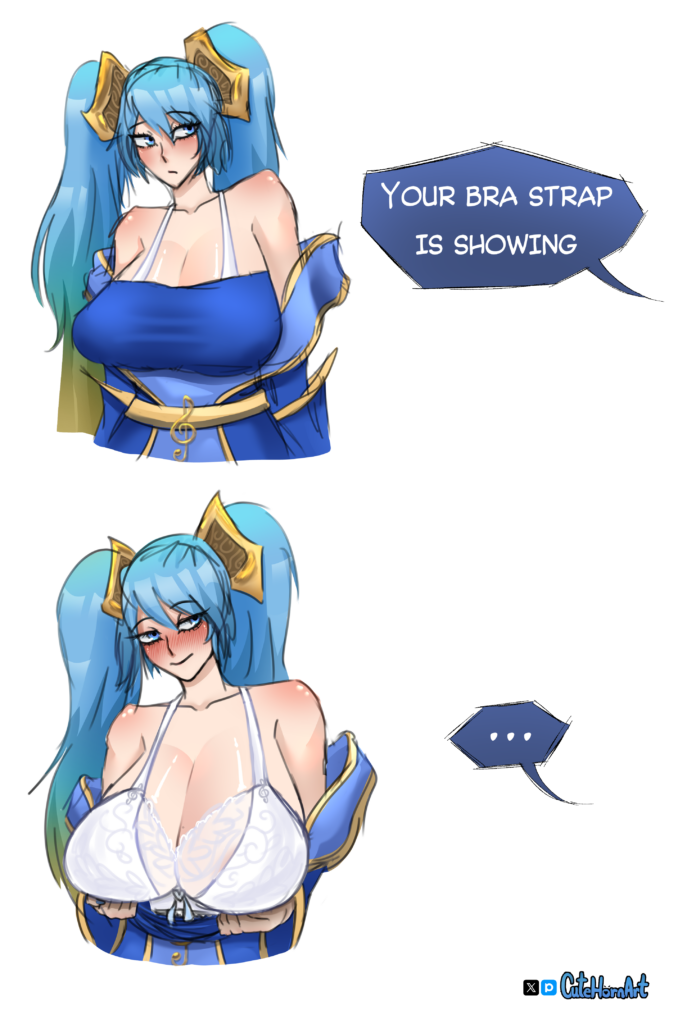 Sona's bra strap is showing (CuteHornArt)
